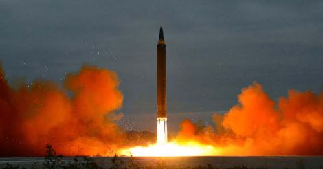 North Korea's intermediate-range strategic ballistic rocket Hwasong-12 North Korea's intermediate-range strategic ballistic rocket Hwasong-12