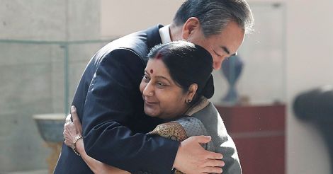 Wang Yi hugs Sushma Swaraj 