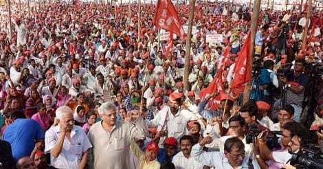 Sitaram Yechuri with farmers