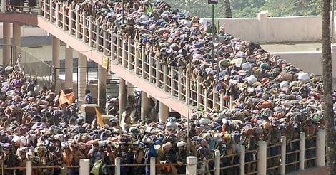 Hindu pilgrims queue outside the Sabarimala temple 