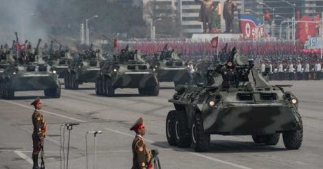 Military parade marking the 105th anniversary of the birth of late North Korean leader Kim Il-Sung