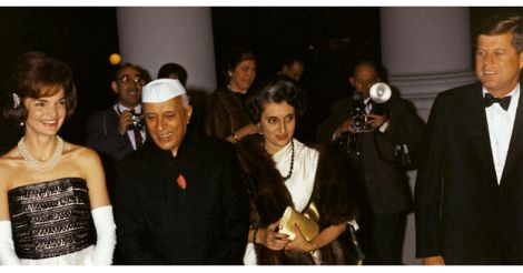 Kennedy with Nehru and Indira