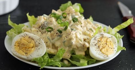 Egg salad: a yum, spicy mixture of egg and nuts