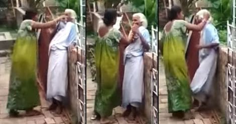Woman brutally torturing an old lady