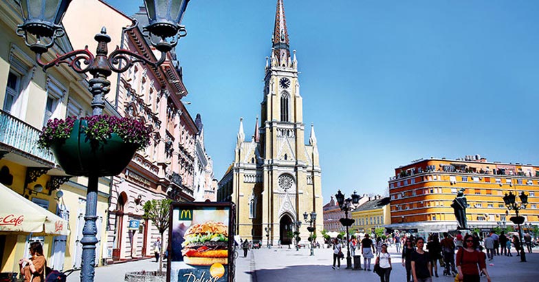 NOVI SAD, SERBIA - APRIL 03: View of Liberty Square (Trg Slobode NOVI SAD, SERBIA - APRIL 03: View of Liberty Square (Trg Slobode