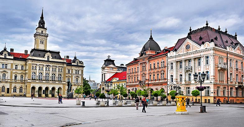View of central square of Novi Sad city, Serbia View of central square of Novi Sad city, Serbia