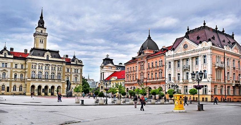 View of central square of Novi Sad city, Serbia