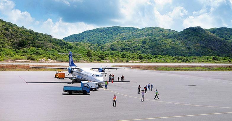 Vietnam Airlines plane taxis in Con Dao island Vietnam Airlines plane taxis in Con Dao island
