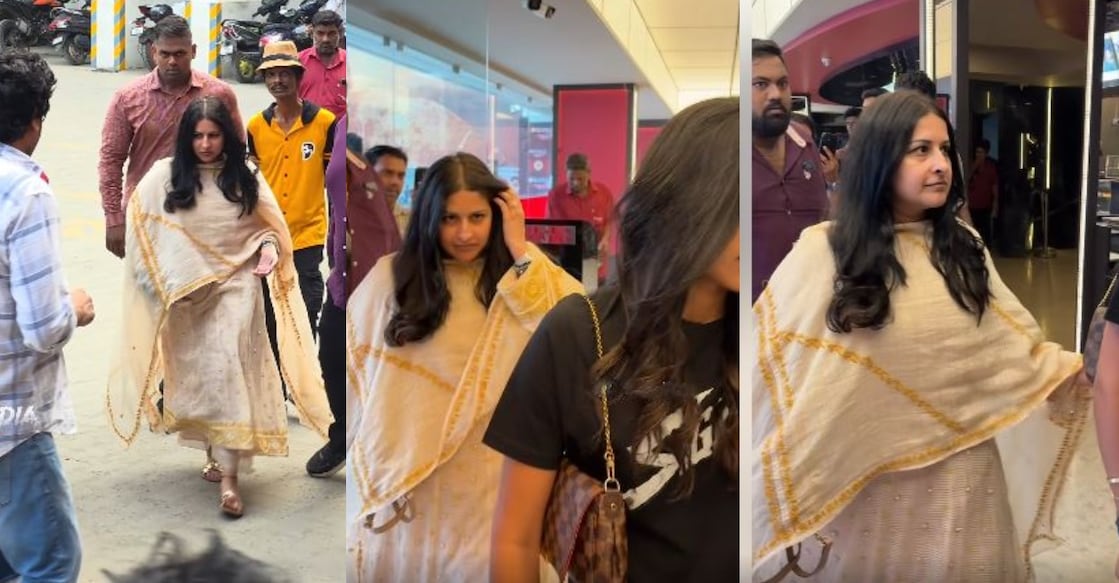 ജേസൺ സഞ്ജയ്​യുടെ സിനിമ കാണാൻ സംഗീതയും സാഷയും എത്തിയപ്പോൾ (Photo:Youtube/@eye1000media)