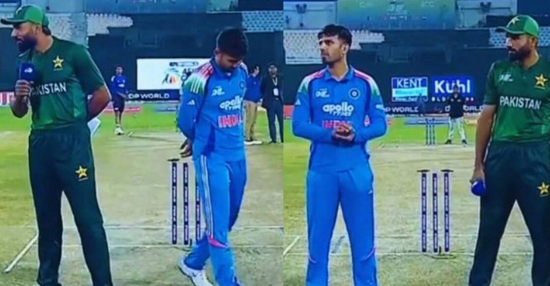 ഇന്ത്യൻ ക്യാപ്റ്റൻ ജിതേഷ് ശർമയും പാക്ക് ക്യാപ്റ്റന്‍ ഇർഫാൻ ഖാനും ഹസ്തദാനം നൽകുന്നു