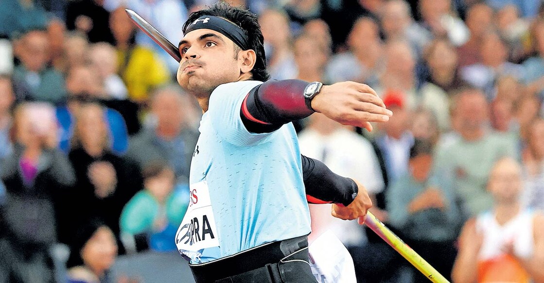 നീരജ് ചോപ്ര മത്സരത്തിനിടെ