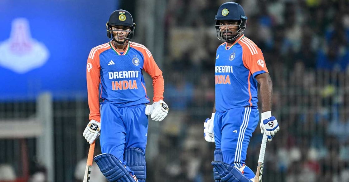 India's Abhishek Sharma (L) and Sanju Samson hold   for a DRS determination  during the 2nd  Twenty20 planetary   cricket lucifer  betwixt  India and England astatine  the M.A. Chidambaram Stadium successful  Chennai connected  January 25, 2025. (Photo by R.Satish BABU / AFP) / -- IMAGE RESTRICTED TO EDITORIAL USE - STRICTLY NO COMMERCIAL USE --