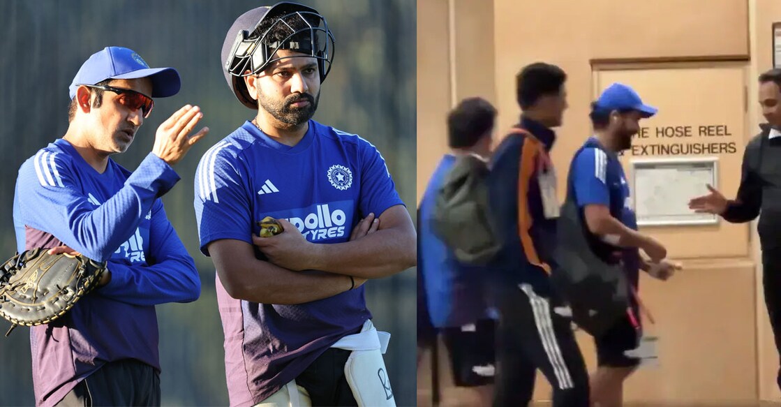 ഗൗതം ഗംഭീറും രോഹിത് ശർമയം (X/BCCI), ഗംഭീറും രോഹിത്തുമുള്ള വൈറൽ വിഡിയോയിൽനിന്ന് (instagram/rohit_cha_fans45)