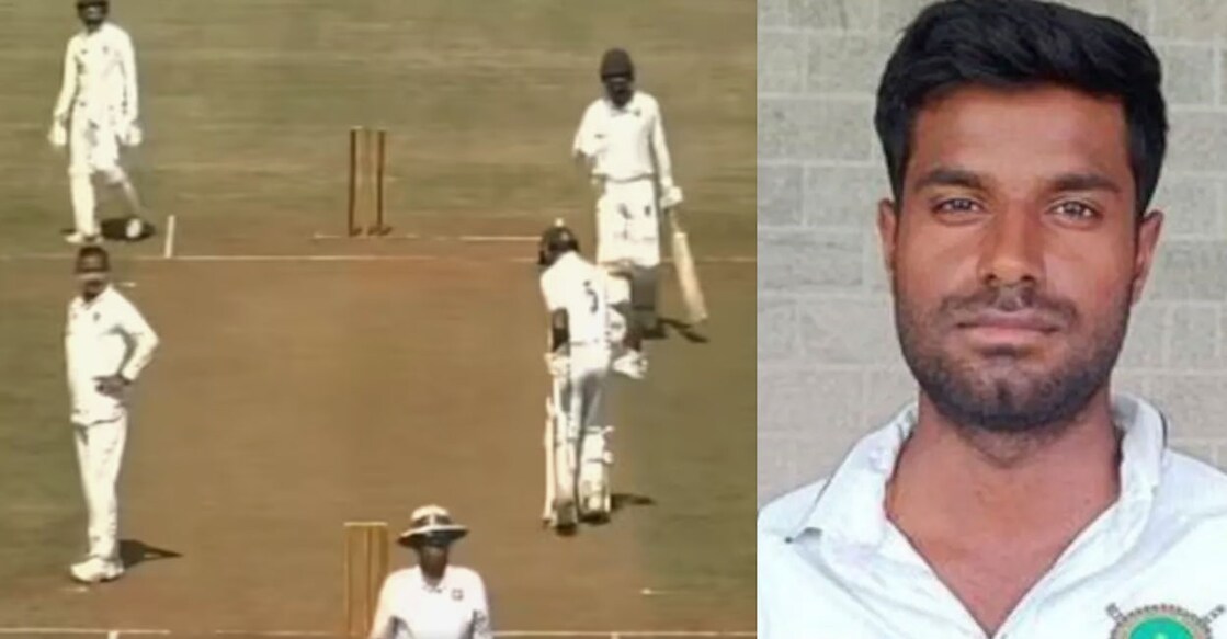 ആകാശ് ചൗധരിയുടെ ബാറ്റിങ് (ഇടത്), ആകാശ് ചൗധരി (വലത്) (X/BCCIDomestic)