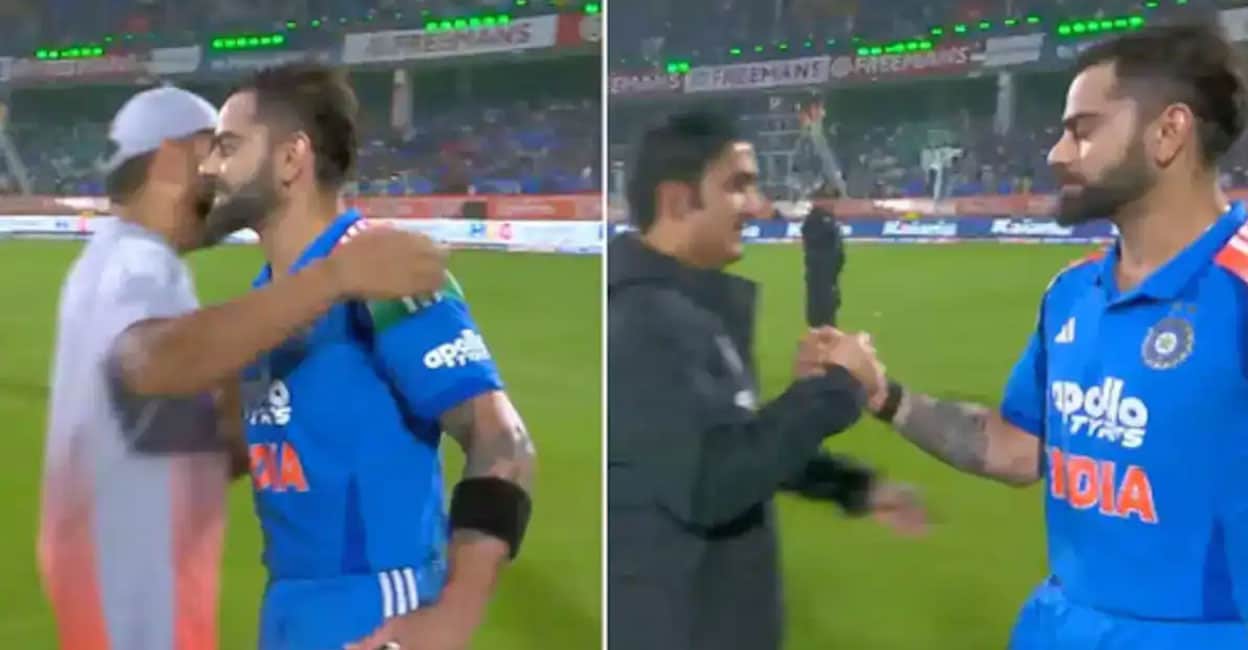 രോഹിത്തിന് ഹഗ്, തൊട്ടുപിന്നാലെ ഗംഭീർ എത്തിയപ്പോൾ ചിരി മാഞ്ഞ് കോലി; ‘കട്ടക്കലിപ്പിൽ’ തന്നെയെന്ന് ആരാധകർ– വിഡിയോ