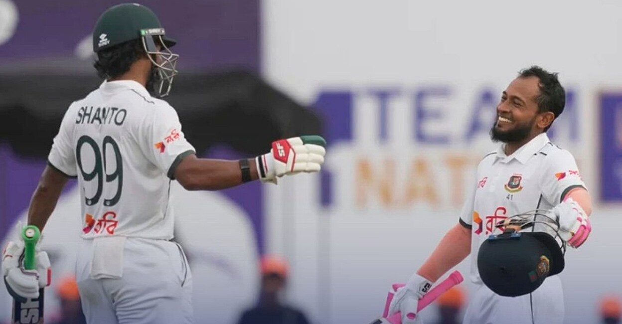 ഗോളിൽ തിളങ്ങി മുഷ്ഫിഖുർ (163), ഷാന്റോ (148), ലിറ്റൻ ദാസ് (90); പിന്നാലെ 26 റൺസിനിടെ 5 വിക്കറ്റ് നഷ്ടം, 2–ാം ദിനം 9ന് 484 റൺസ്