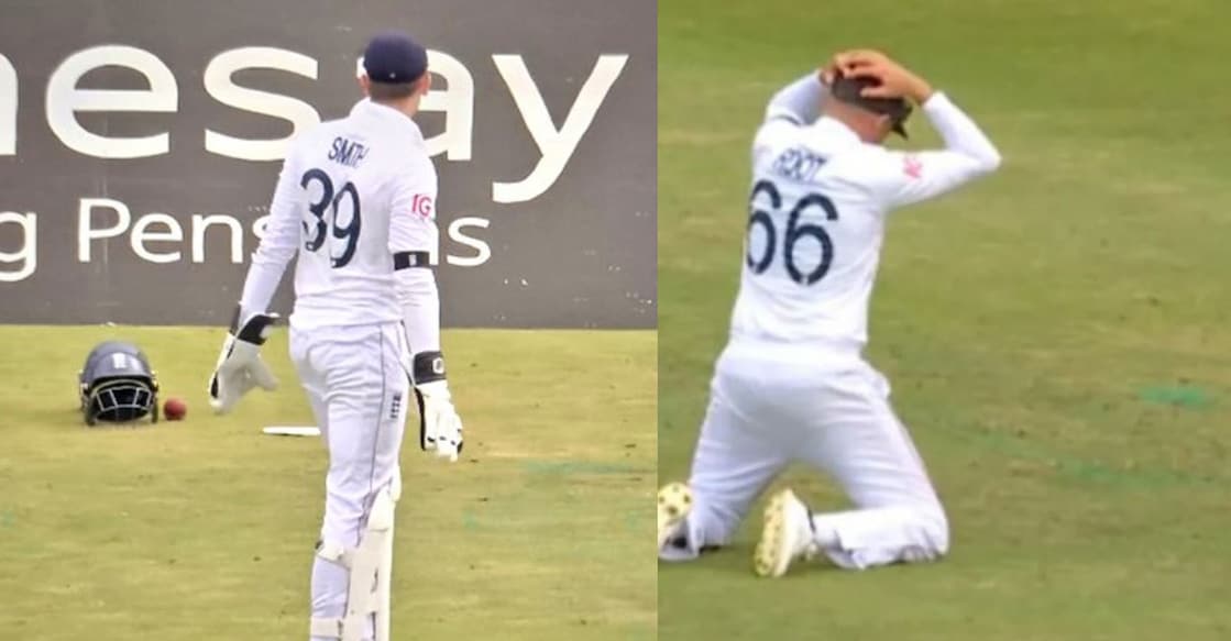 ഇംഗ്ലണ്ട് വിക്കറ്റ് കീപ്പറുടെ ഹെൽമറ്റിൽ പന്തു തട്ടുന്നു. 