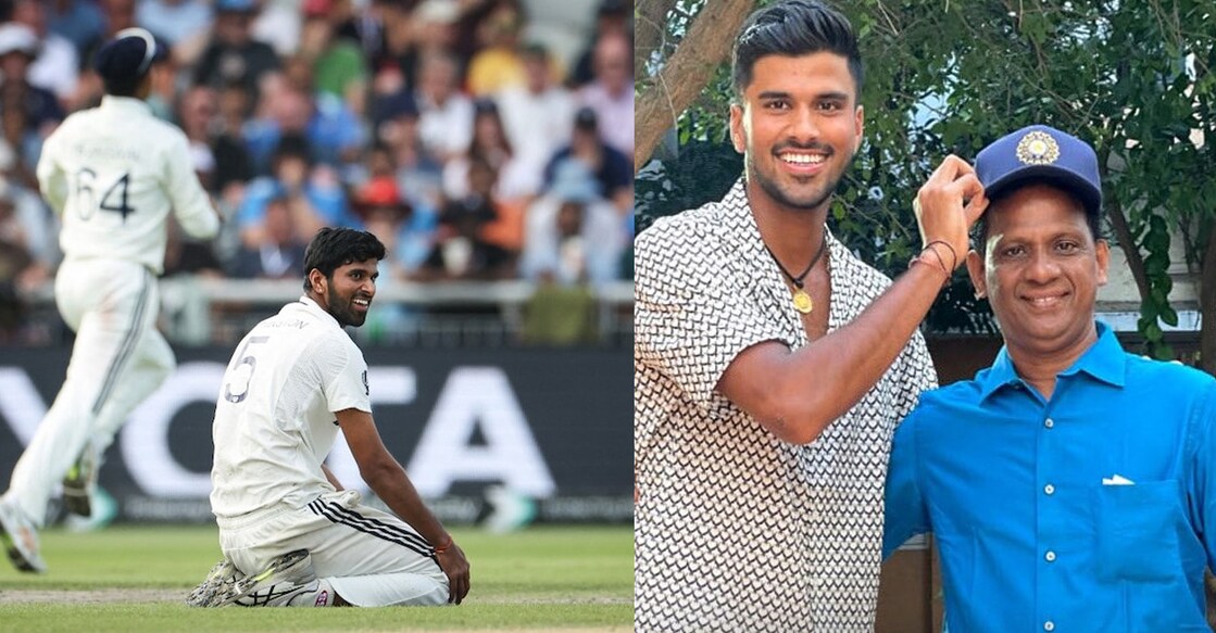 വാഷിങ്ടൻ സുന്ദർ (X/BCCI), വാഷിങ്ടൻ പിതാവ് സുന്ദറിനൊപ്പം (X/@Sundarwashi5)