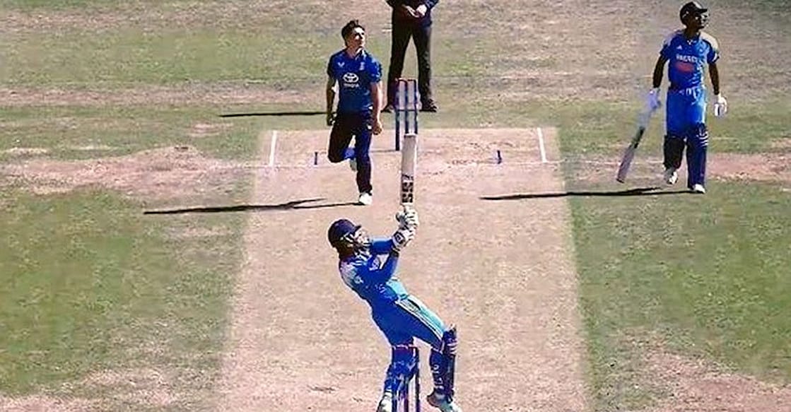 ഇംഗ്ലണ്ടിനെതിരെ വൈഭവ് സൂര്യവംശിയുടെ ബാറ്റിങ് (സ്ക്രീൻ ഗ്രാബ്, X/@krishnagour042)