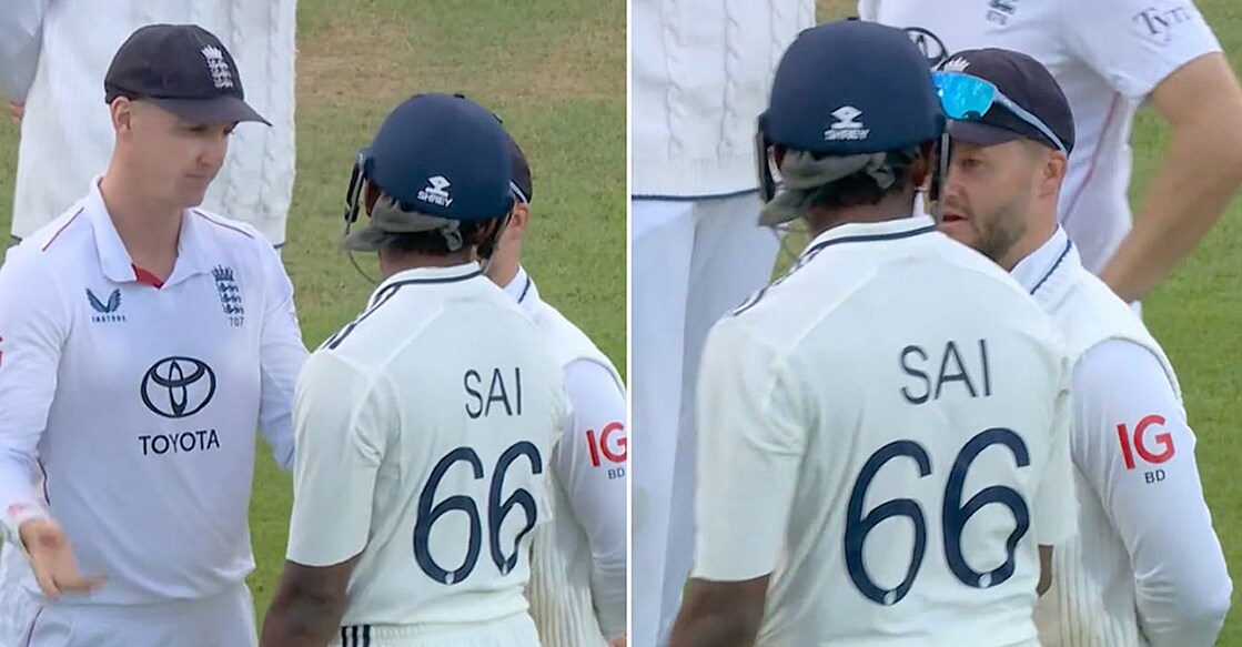 സായ് സുദർശനും ബെൻ ഡക്കറ്റും തമ്മിലുണ്ടായ വാക്‌പോര് (X/@oneturf_news)