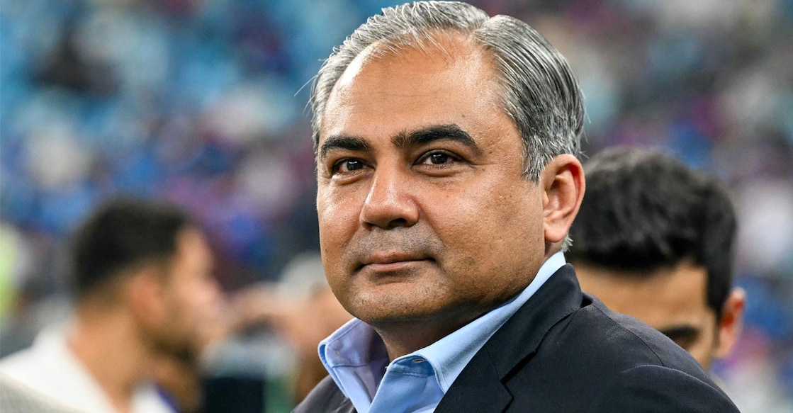 ഏഷ്യാ കപ്പ് ഫൈനലിനു ശേഷം നടന്ന സമ്മാനദാനച്ചടങ്ങിൽ എസിസി പ്രസിഡന്റും പാക്കിസ്ഥാൻ മന്ത്രിയുമായ മൊഹ്‌സിൻ നഖ്‌വി. (Photo by Sajjad HUSSAIN / AFP)
