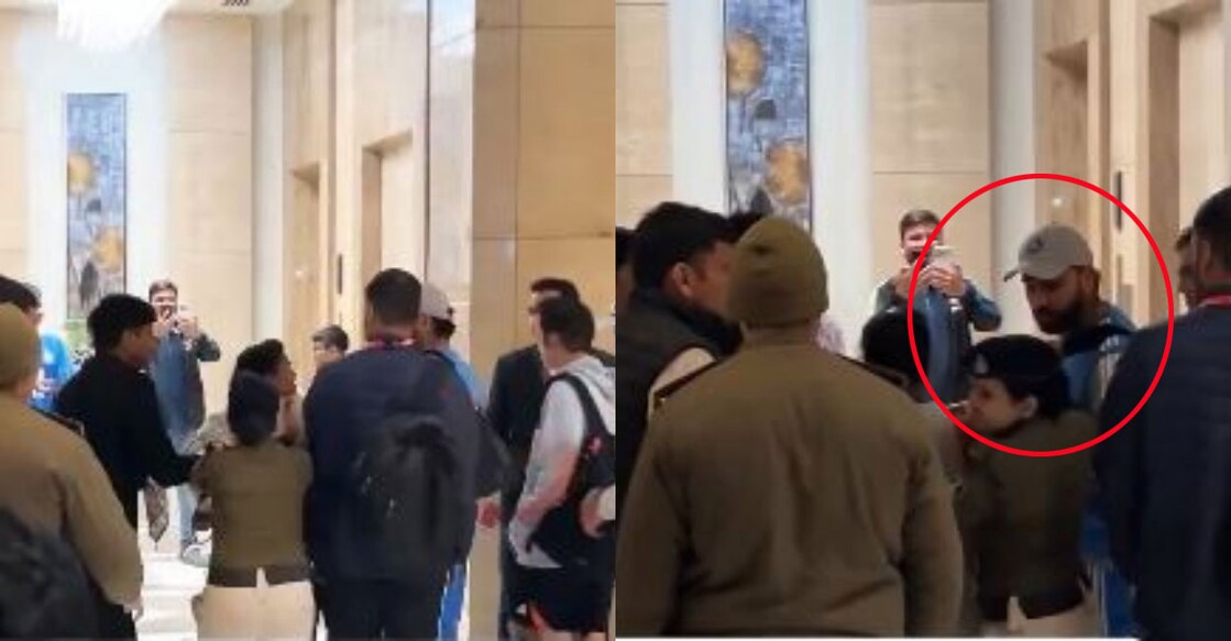 രോഹിത് ശർമയുടെ ബാഗിൽ പിടിച്ചുവലിക്കുന്ന യുവതി