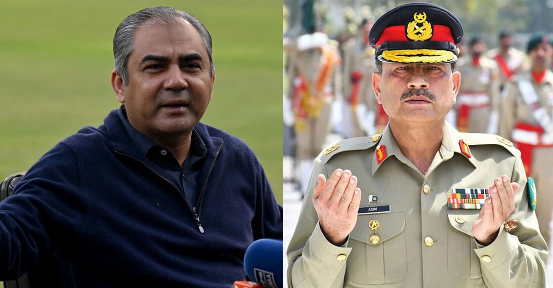 മൊഹ്‌സിൻ നഖ്‌വി (Photo by Arif ALI / AFP), അസിം മുനീർ (Photo by HANDOUT / Pakistan's Inter-Services Public Relations (ISPR) / AFP) 