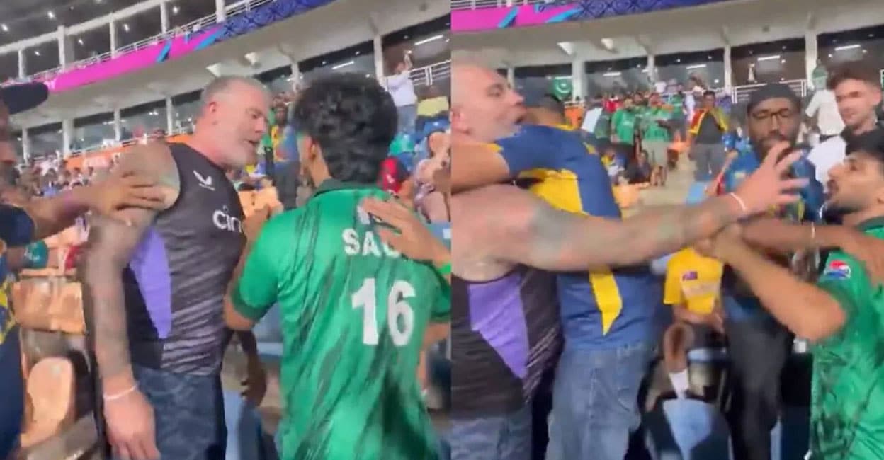 ‘നീ എന്ത് ചെയ്യുമെടാ?’: തമ്മിലടിച്ച് ഇംഗ്ലണ്ട്– പാക്കിസ്ഥാൻ ഫാൻസ്; നിർബന്ധിച്ച് മദ്യം കുടിപ്പിക്കാൻ ശ്രമിച്ചെന്ന് സൊഹൈബ് മുഹമ്മദ്– വിഡിയോ