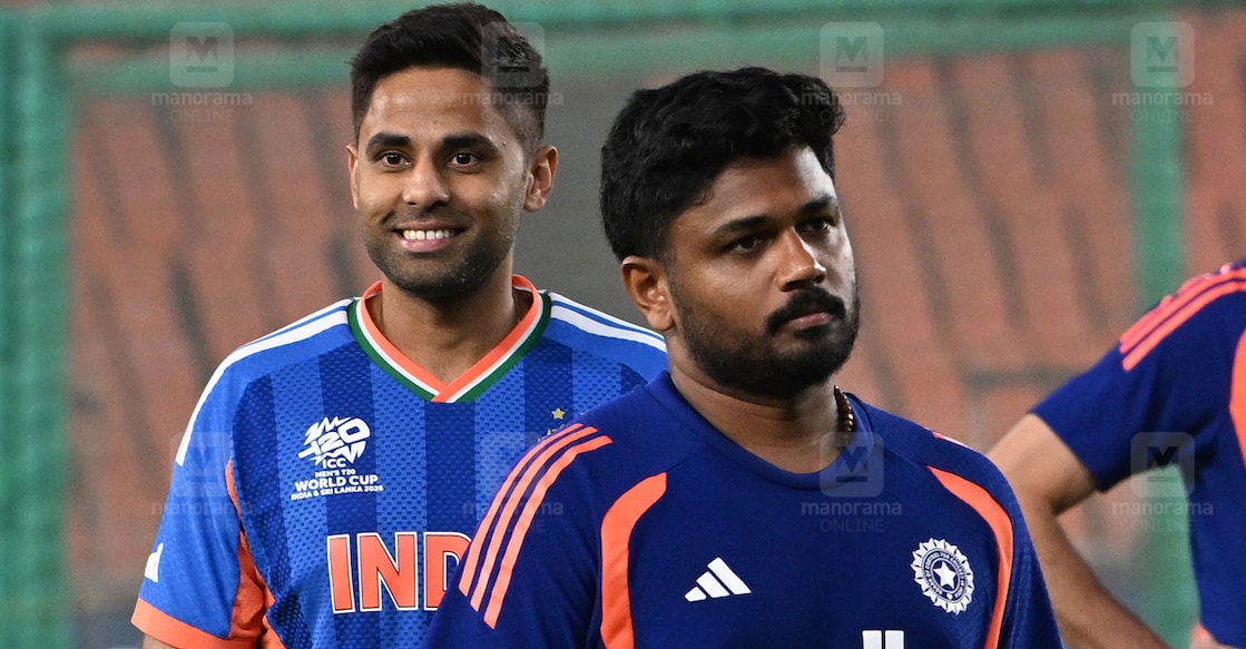 സൂര്യകുമാർ യാദവും സഞ്ജു സാംസണും. ചിത്രം∙ ആർ.എസ്. ഗോപൻ, മനോരമ