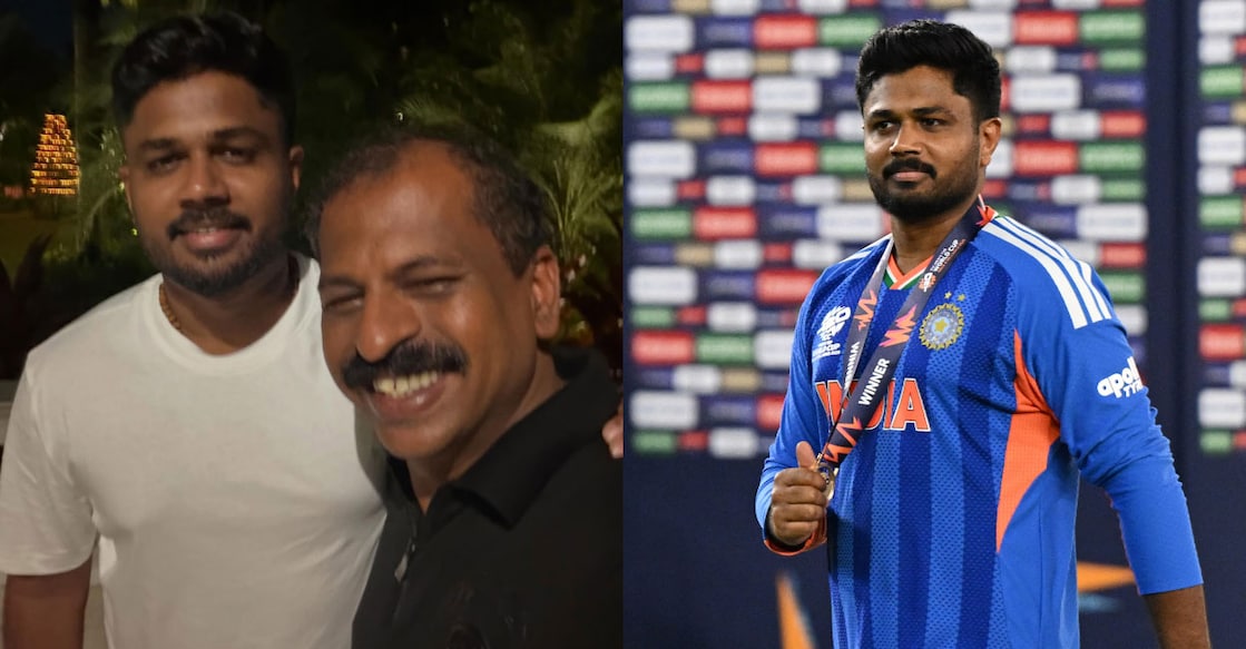 സഞ്ജു സാംസണും ഷെഫ് പിള്ളയും, സഞ്ജു ലോകകപ്പ് മത്സരത്തിനു ശേഷം. ചിത്രം∙ ആര്‍.എസ്. ഗോപൻ, മനോരമ