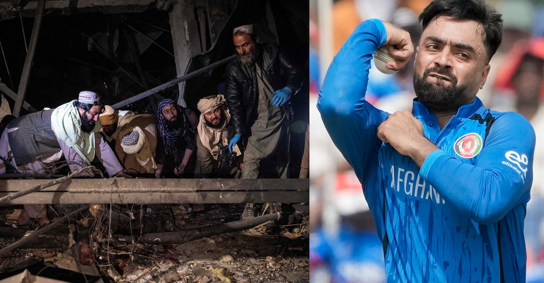 കാബൂളിലെ ലഹരിവിമോചന കേന്ദ്രത്തിനു നേരെ നടന്ന പാക്കിസ്ഥാൻ വ്യോമാക്രമണത്തിൽ തകർന്ന കെട്ടിടാവശിഷ്ടങ്ങൾക്കിടയിൽ തിരച്ചിൽ നടത്തുന്ന അഫ്ഗാൻ രക്ഷാപ്രവർത്തകരും താലിബാൻ സുരക്ഷാ ഉദ്യോഗസ്ഥരും (Photo by Wakil KOHSAR / AFP), റാഷിദ് ഖാൻ (PTI Photo/R Senthilkumar)