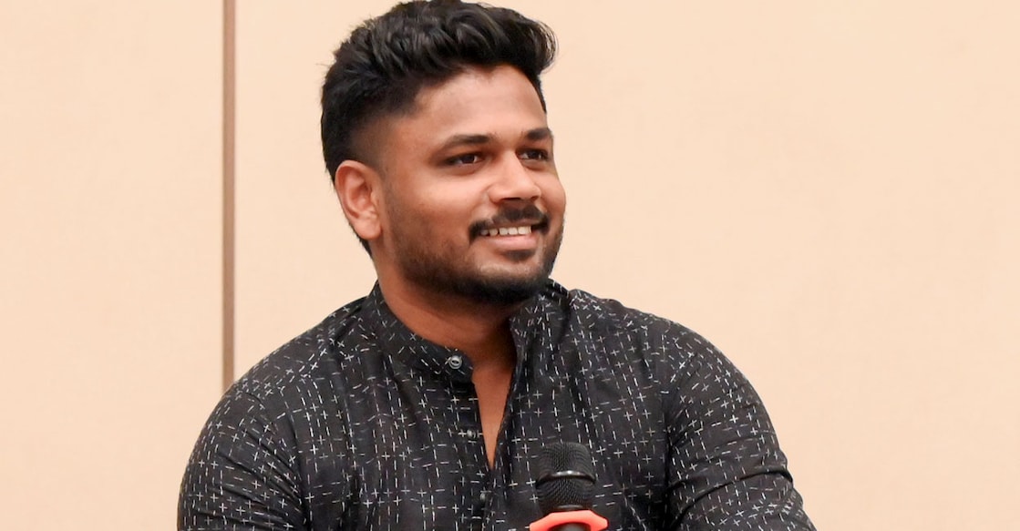 സഞ്ജു സാംസൺ വാർത്താസമ്മേളനത്തിൽ സംസാരിക്കുന്നു. (PTI Photo)