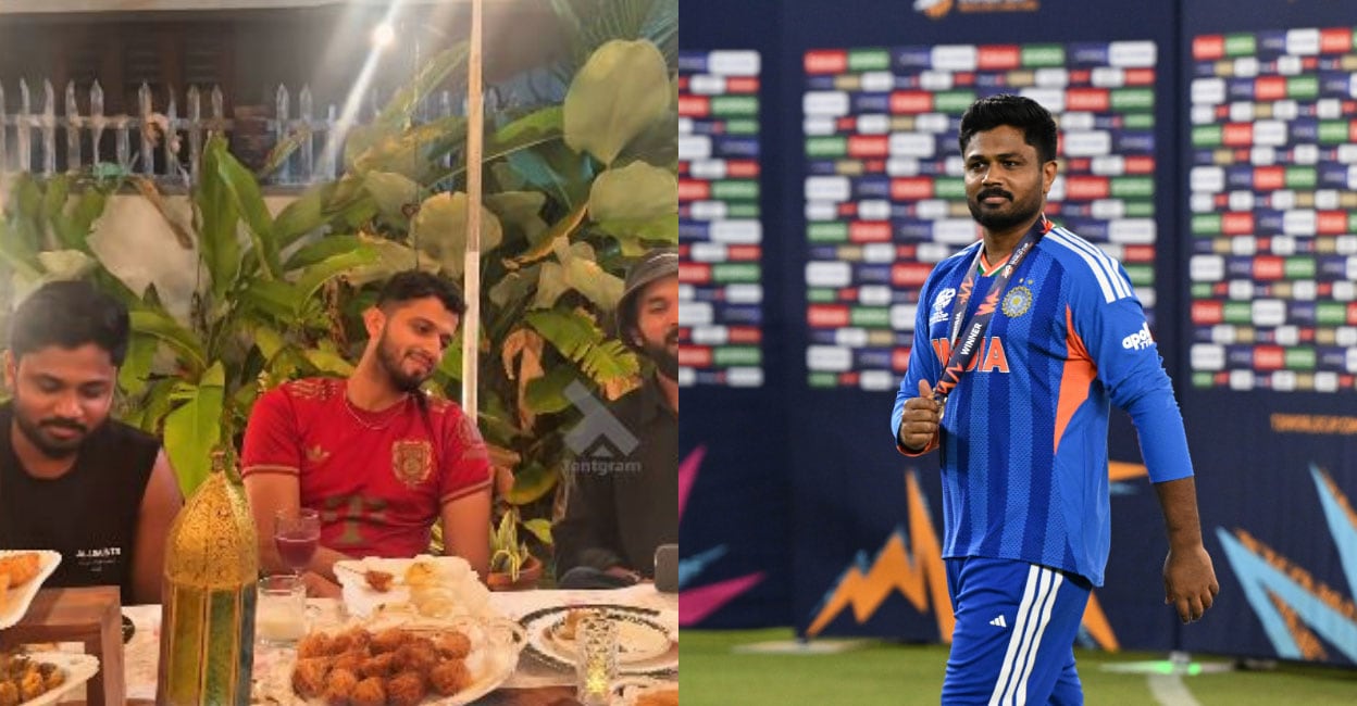 കോഴിക്കോട്ടെ ഹോട്ടലിൽ സുഹൃത്തുക്കൾക്കൊപ്പം ഭക്ഷണം കഴിച്ചും ക്രിക്കറ്റ് കളിച്ചും സഞ്ജു സാംസൺ, ദ‍ൃശ്യങ്ങൾ പുറത്ത്