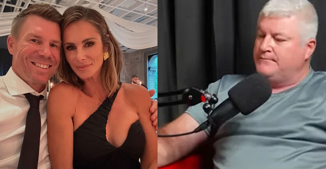 ഡേവിഡ് വാർണറും ഭാര്യ കാൻഡിസ് വാർണറും (ഇടത്), സ്റ്റുവർട്ട് മക്‌ഗിൽ (വലത്)