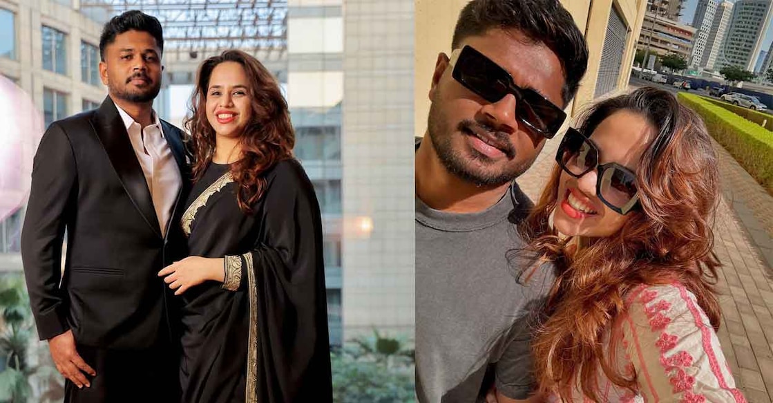 സഞ്ജു സാംസണും ഭാര്യ ചാരുലതയും (Instagram/charulatha_remesh/)