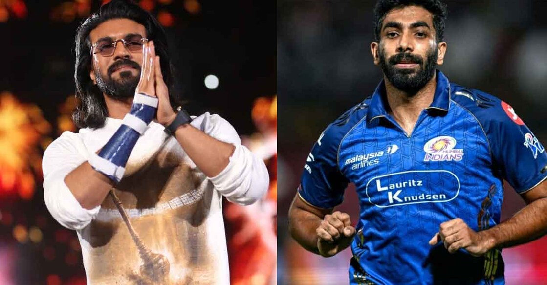 രാം  ചരൺ (ഇടത്), ജസ്‍പ്രീത് ബുമ്ര (വലത്) X/@Alokkhosla143