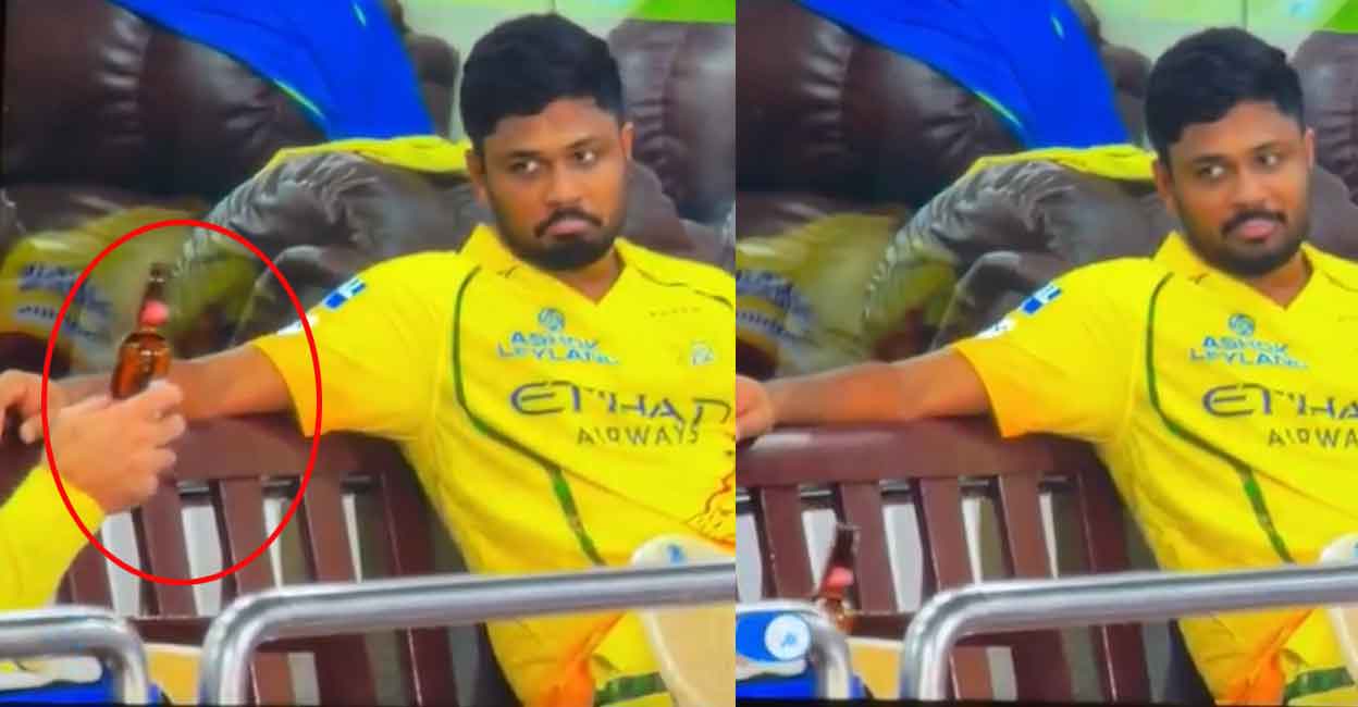 ഇ–സിഗരറ്റിനു പിന്നാലെ ഐപിഎലിൽ ബീയർ വിവാദം?; വച്ചു നീട്ടിയ കുപ്പി വാങ്ങാതെ സഞ്ജു– വിഡിയോ