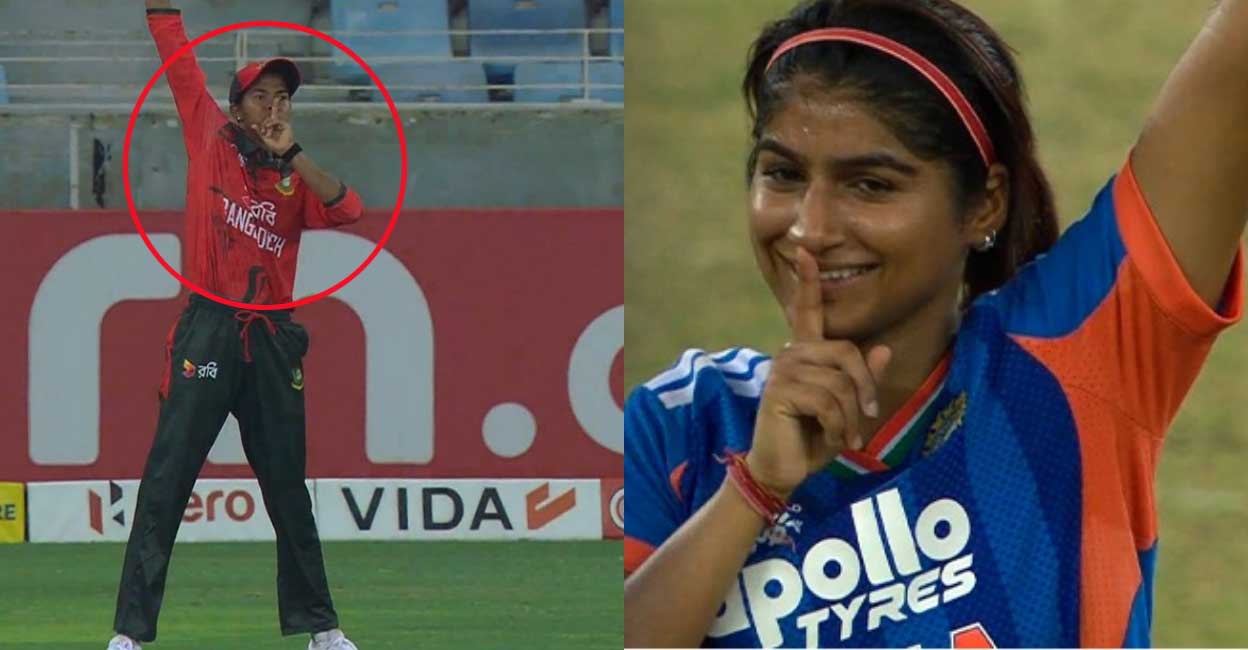 സ്മൃതി വീണപ്പോൾ ചുണ്ടിൽ കൈവച്ച് ‘മിണ്ടാതിരിക്കണമെന്ന്’ ആംഗ്യം കാണിച്ച് ബംഗ്ലദേശ് താരം, പൊളിച്ചടുക്കിയ ശേഷം ഇന്ത്യയുടെ മറുപടി– വിഡിയോ