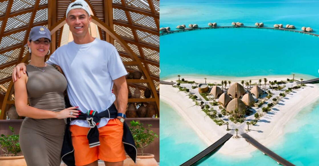   ക്രിസ്റ്റ്യാനോ റൊണാൾഡോയും പങ്കാളി ജോർജീന റോഡ്രീഗ്സും പുതിയ വില്ലയിൽ (ഇടത്), സൗദി അറേബ്യയിലെ ചെങ്കടൽ തീരത്തുള്ള നുജുമയിലെ റിറ്റ്‌സ് കാൾട്ടൺ റിസർവിൽ റൊണാൾഡോ സ്വന്തമാക്കി വില്ലകൾ (വലത്) (Instagram/redseaglobal/)