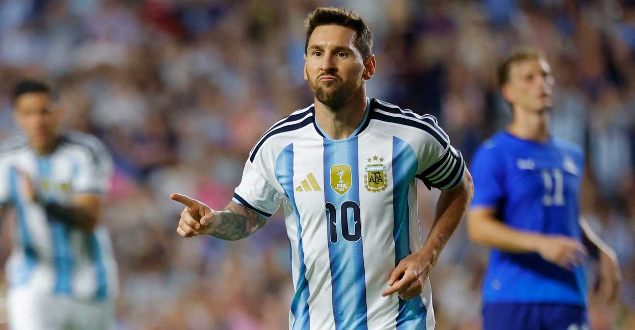 FOI-SOC-SPO-Argentina-V-Iceland-International-Friendly Messi celebrates his goal against Iceland. Photo: Todd Kirkland/Getty Images North America/Getty Images via AFP