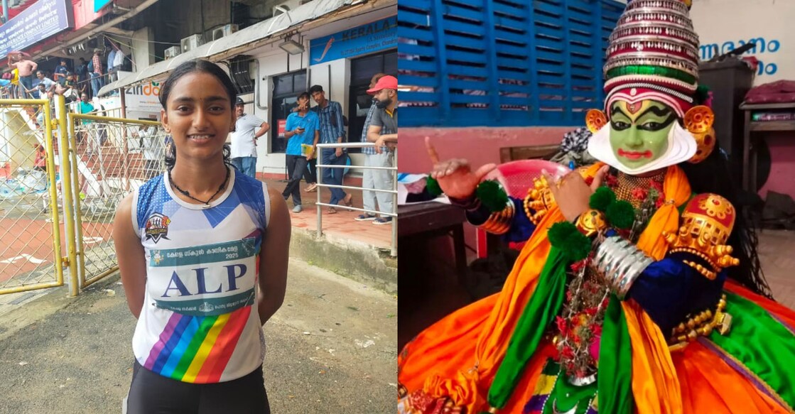 ശ്രേയ ചന്ദ്രശേഖരൻ നായർ സ്റ്റേഡിയത്തിൽ, ശ്രേയ കഥകളി വേഷത്തിൽ. ചിത്രം∙ മനോരമ