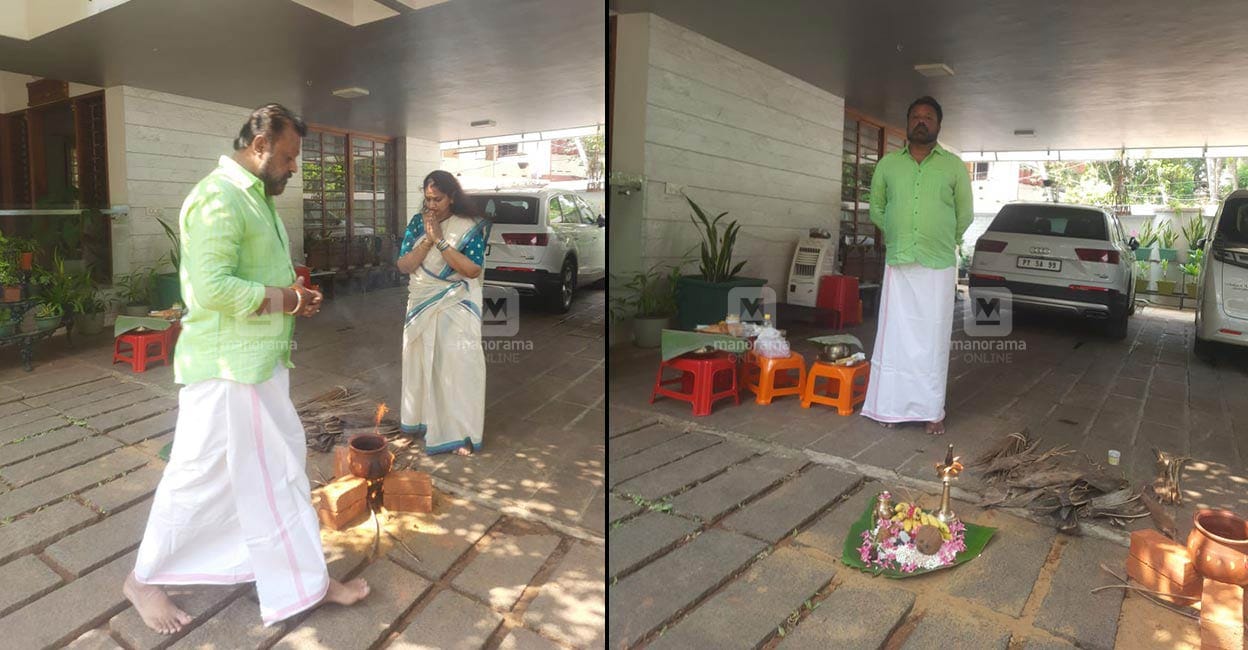 Suresh Gopi and his family offering sheep leg Pongala at home;  pictures