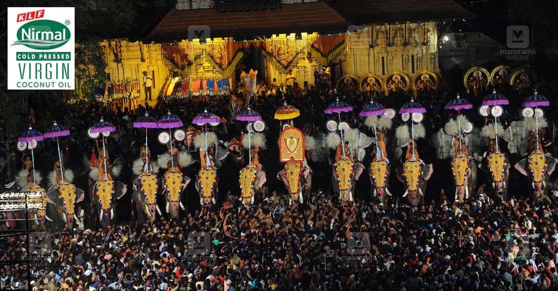 Elephants and Fireworks: The Visual Treat of Thrissur Pooram Festival ഫയൽ ചിത്രം∙ മനോരമ