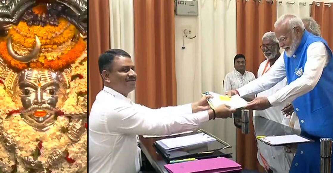 prime-minister-modi-kalabhairava-temple-visit വാരാണസിയിലെ കാലഭൈരവ പ്രതിഷ്ഠ, Image Credit: ANI Twitter, പ്രധാനമന്ത്രി നരേന്ദ്ര മോദി വാരാണസിയില് നാമനിര്ദേശപത്രിക സമർപ്പിക്കുന്നു .
