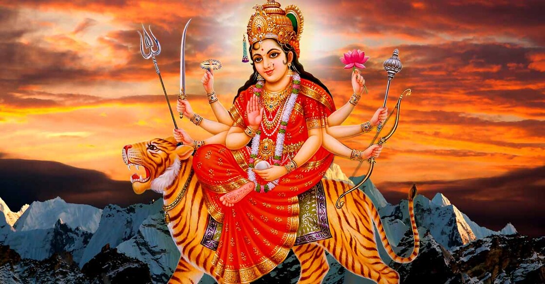 Jai maa durga, sherawali mata, mata rani, jai mata di and clouds mountain background