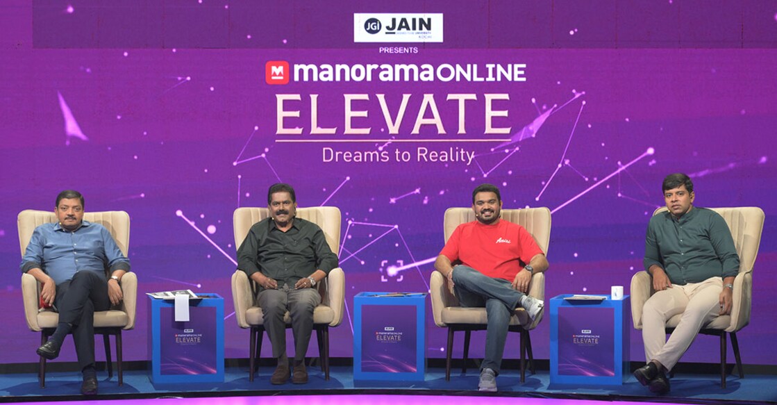 മനോരമ ഓൺലൈൻ എലവേറ്റിന്റെ നിക്ഷേപക പാനൽ അംഗങ്ങളായ ഗ്രൂപ്പ് മീരാൻ ചെയർമാൻ നവാസ് മീരാൻ, ജെയിൻ യൂണിവേഴ്സിറ്റി ഡയറക്ടർ ഡോ. ടോം എം. ജോസഫ്, അസറ്റ് ഹോംസ് സ്ഥാപകൻ സുനിൽ കുമാർ, ഹീൽ സ്ഥാപകൻ രാഹുൽ എബ്രഹാം മാമ്മൻ എന്നിവർ
