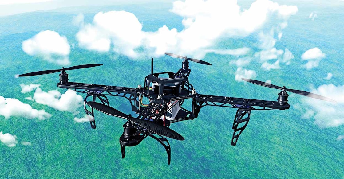 3D drone flying above the clouds 3D drone flying above the clouds