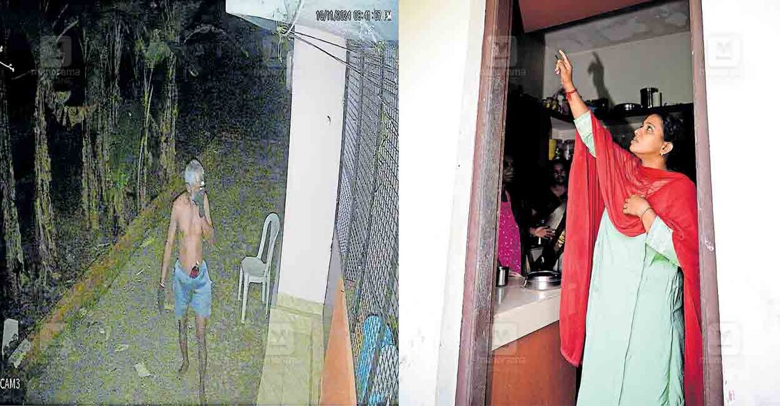 മോഷ്ടാവ് കുത്തിത്തുറന്ന കളർകോട് സനാതനപുരം തിരുവിളക്ക് മനോഹരന്റെ വീട്ടിലെ വാതിലിനു സമീപം മകൾ നീതു. 2 പവന്റെ മാലകൾ പൊട്ടിച്ചെടുത്താണു മോഷ്ടാവ് കട‌ന്നത്.  
