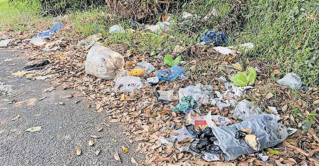 ബുധനൂർ സ്റ്റേഡിയത്തിനു കിഴക്കു ഭാഗത്തെ പാതയോരത്തു കാണപ്പെട്ട മാലിന്യക്കൂട്ടം.