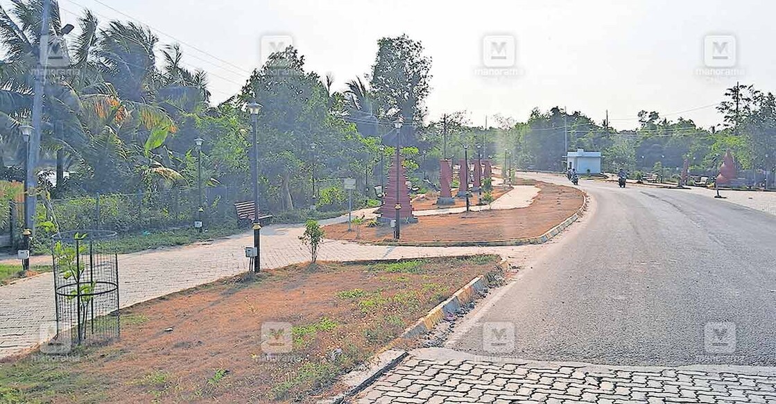 തൈക്കാട്ടുശേരി പാർക്കിൽ പുൽത്തകിടി കരിഞ്ഞുണങ്ങിയ നിലയിൽ.  
